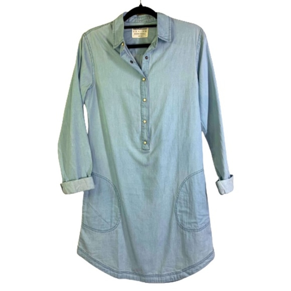 COLORFAST APPAREL Light Wash Denim Shirt Jean Dress‎